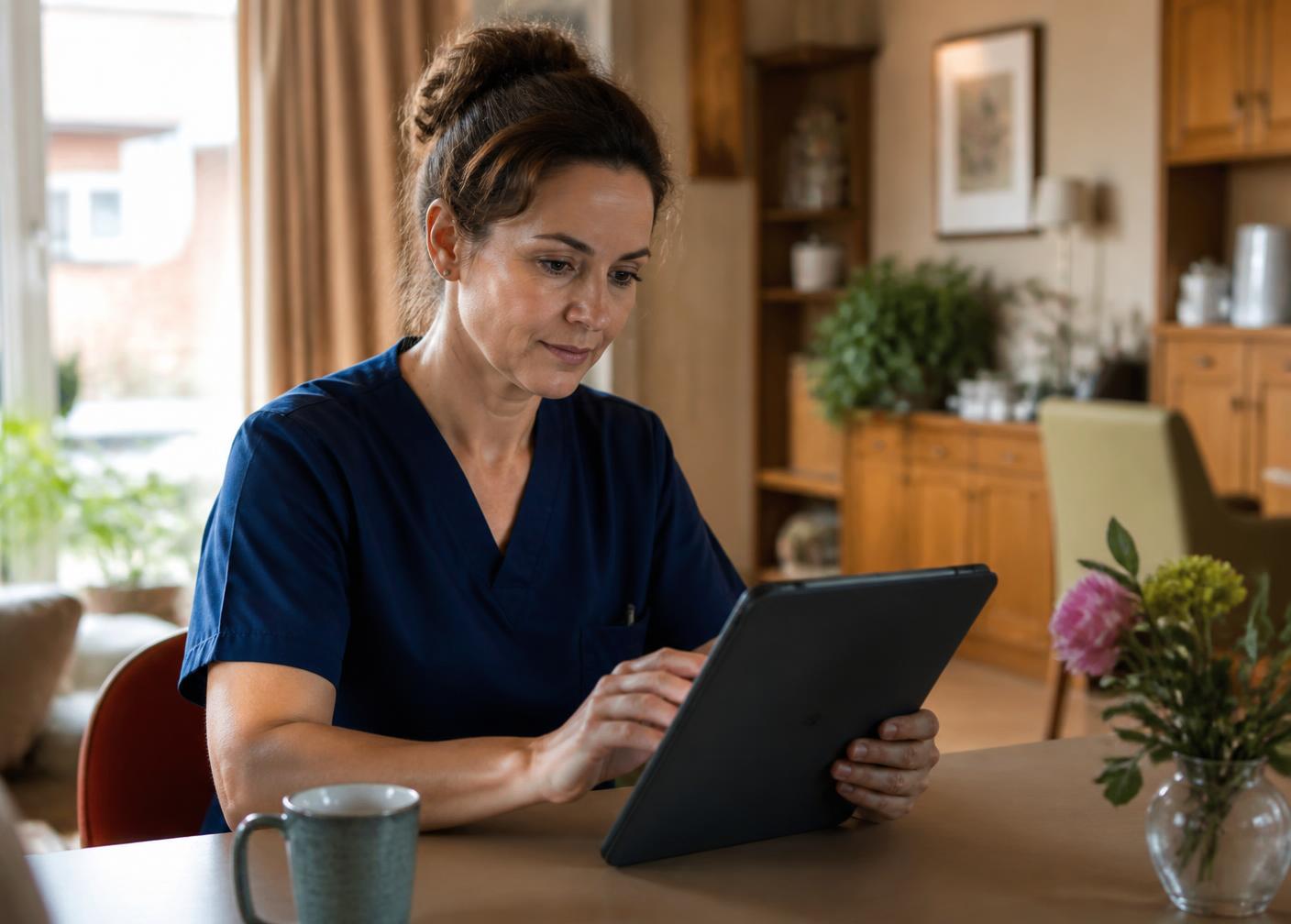 Zorgprofessional aan het werk in een huiselijke woonzorglocatie